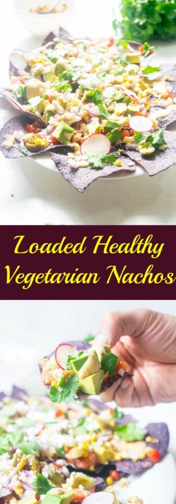 These Loaded Healthy Vegetarian Nachos pack in a punch with a lot of nutritious crunchy vegetables and a homemade cheese sauce. Light, amazingly delicious and just 30 minutes! |www.thelastcookie.ca