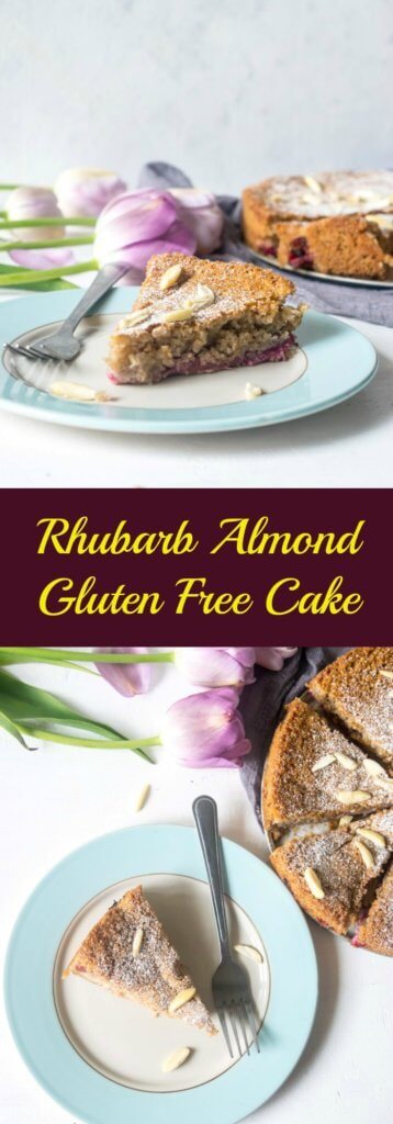 This Rhubarb Almond Gluten Free Cake is light, incredibly moist and easy to whip up. A simple but incredibly delicious celebration cake for spring and summer! | www.thelastcookie.ca