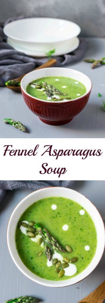 This easy fennel asparagus soup has a fresh, refreshing flavor from fennel that is perfect for summer. It is light, creamy and ready in under 30 minutes! | www.thelastcookie.ca